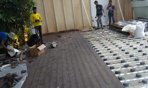 everydayrenovation Decking (24) Everyday Renovation team installing decking in Singapore, showing groundwork and planks being laid